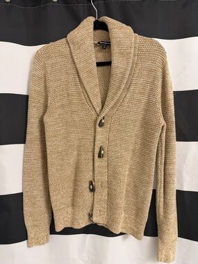 Express Men's Shawl Collar Toggle Cardigan Sweater - Tan
